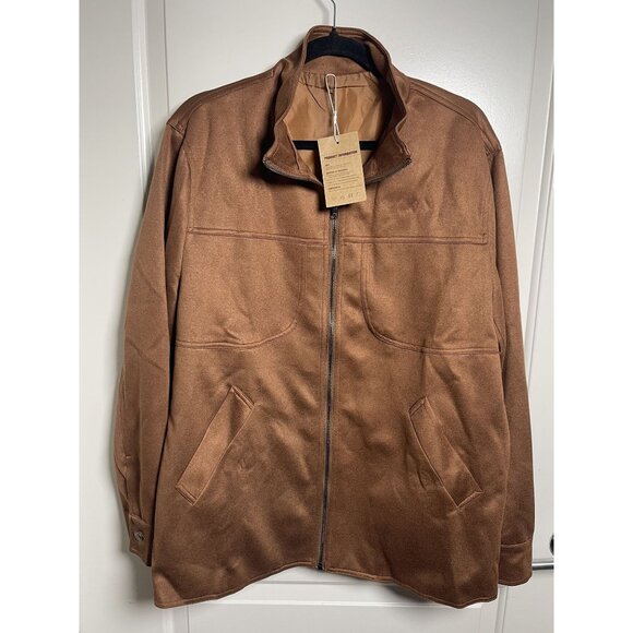 NWT - Manly Mens Brown Cotton-Linen Blend Full-Zip Jacket Sz Lg - Casual - Work - Picture 1 of 6